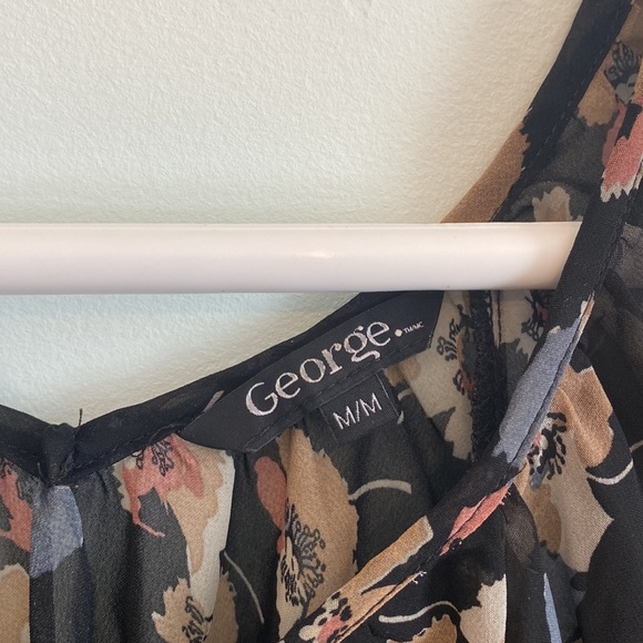 George Floral Flowy Black Print Sheer Blouse, Size Medium - Picture 5 of 5
